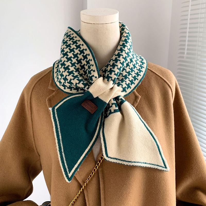 Houndstooth Plaid Luxury Brand Knitted Scarf  New Scarf Women Winter Scarf Long Skinny Small Scarf Female Neckerchief Scarf