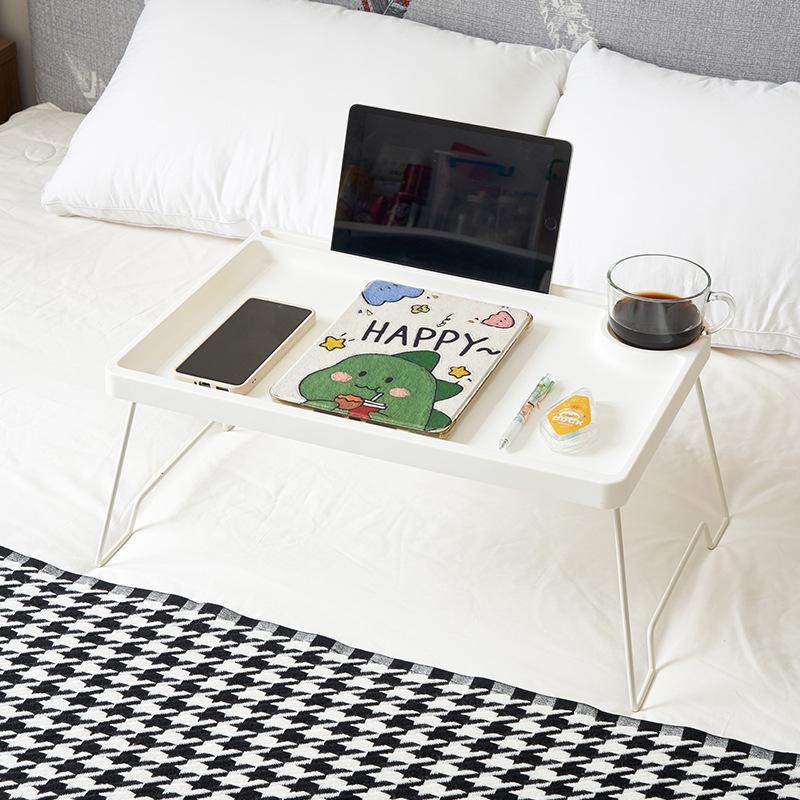Foldable Laptop Table, Portable Lap Desk Bed Table Tray, Laptop Stand with Cup Holder & Tablet Slot & Lifting Handle for Workin