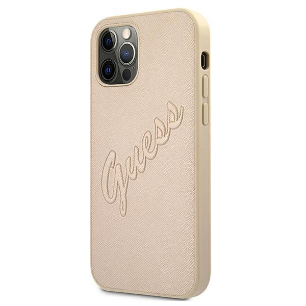 Guess Guhcp12Lrsavslg Iphone 12 Promax 6,7 Złoty/Gold Hardcase Saffiano Vintage Script