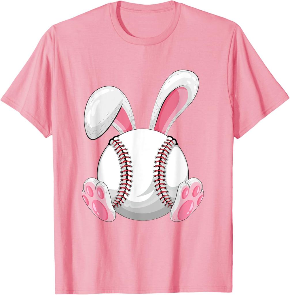 Baseball Bunny Easter Graphic Tee Funny Spring Sports Cotton T-Shirt for Men