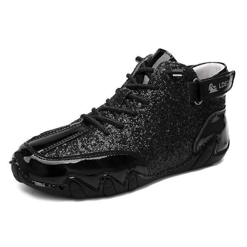 Fashion Men's Autumn Leather Casual Shoes Sequin Silver Sneakers Man High Top Shoes for Men Women Fashion Height-raising Men Sneakers