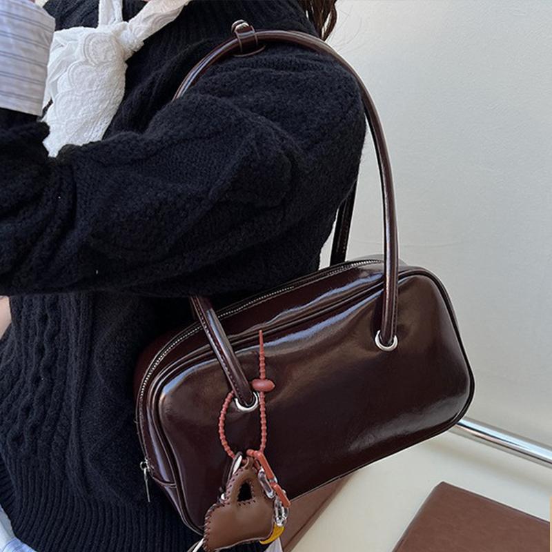 Korean Stylish Square Bag Solid Color Versatile Bowling Bag Hot-selling Retro Shoulder Bag New Style High-quality Pu Leather Bag
