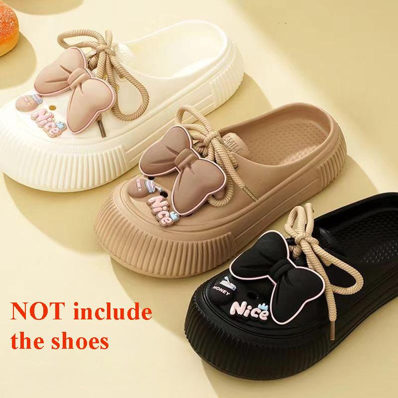 Fashion Cute Love Shoe Charms Accessories  Black Bow Lace-up Shoe Decoration Black Flower Letters Clogs Pin for Women Grils Gift