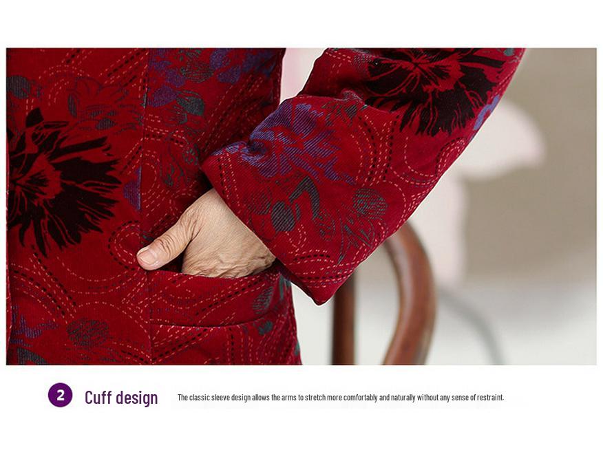 Hengyuanxiang Winter Velvet-Enhanced Cotton Jacket for Elderly Women