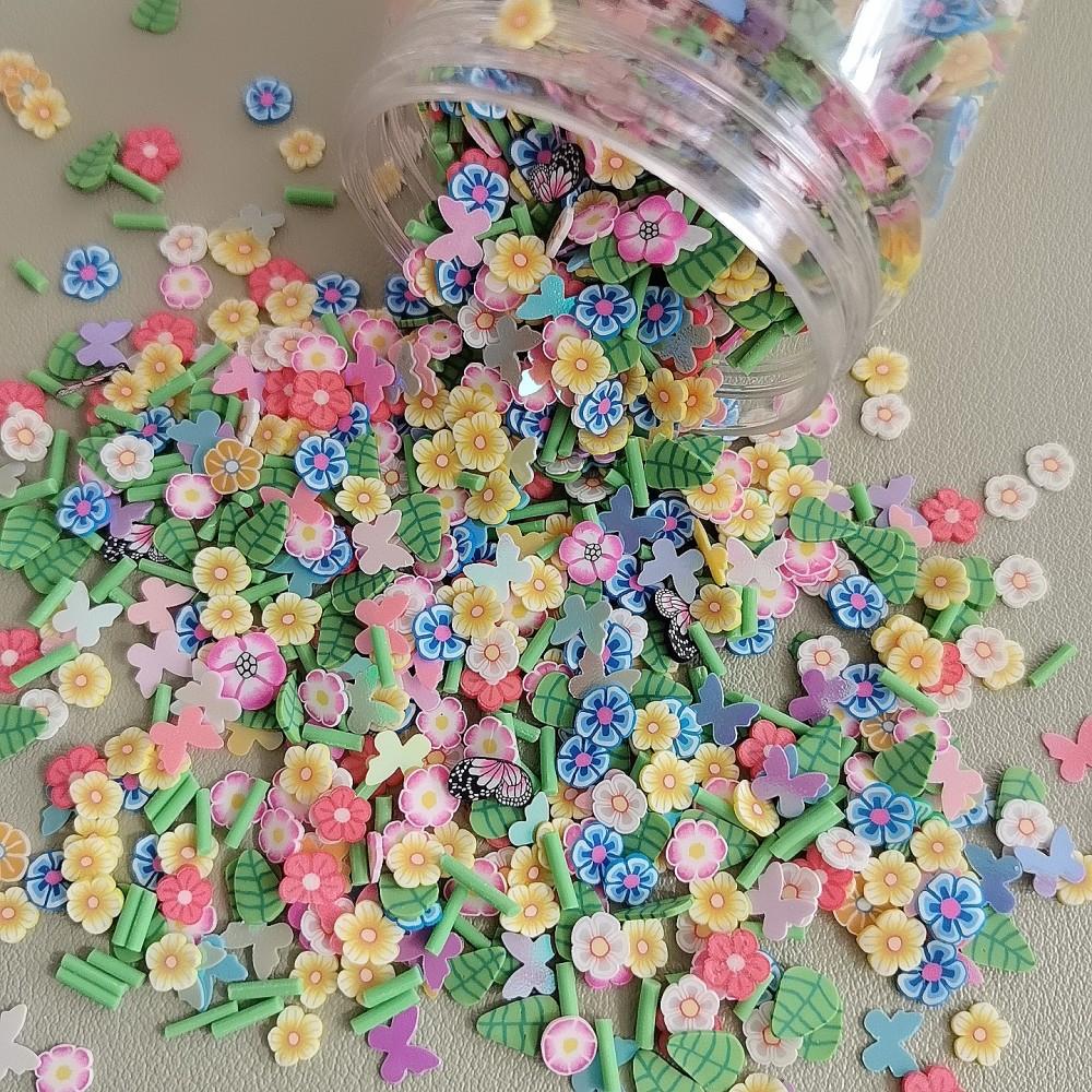Spring Mini Leaves Flowers Polymer Clay Slices Colorful Floral Leaves Soft Clay Sprinkles for Nail Art Slime Fillers Decor