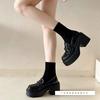 Black Round Head Small Man Increases Height with One Pedal Loafers Women's Spring British Style Platform Small Leather Shoes