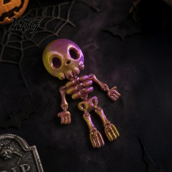 Posable Jointed Figurines 3D Printed Cute Skeleton Figurine, Articulated Halloween Decor, Small Large Set Ornament with Movable Joints for Desktop