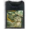 Two Cats Driving, Smoking Cigars, Printed Short Sleeved Shirt, Street Style Short Sleeved T-shirt, Exquisite 230g Washed Fashionable Casual Pure