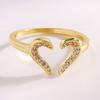 Women Ring Adjustable Open Heart Shape Finger Ring with Cubic Zirconia Semi-Inlaid Design Formal Wear Jewelry Gift