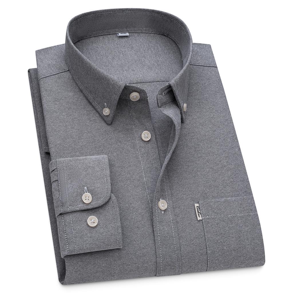 Men's Hard-wearing Comfortable 100% Cotton Long Sleeve Dress Shirt with Pocket, Spring Autumn Casual Oxford Button-Down Shirts