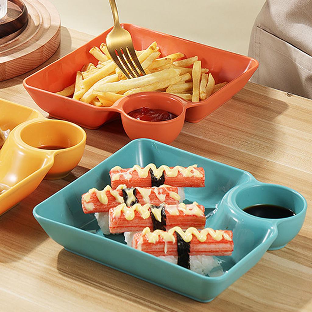 Dumpling Plate Dumpling Plate with Dipping Saucer 7.2inch Divided Chip and Dip Serving Platter Set for Dumpling Snack Sushi