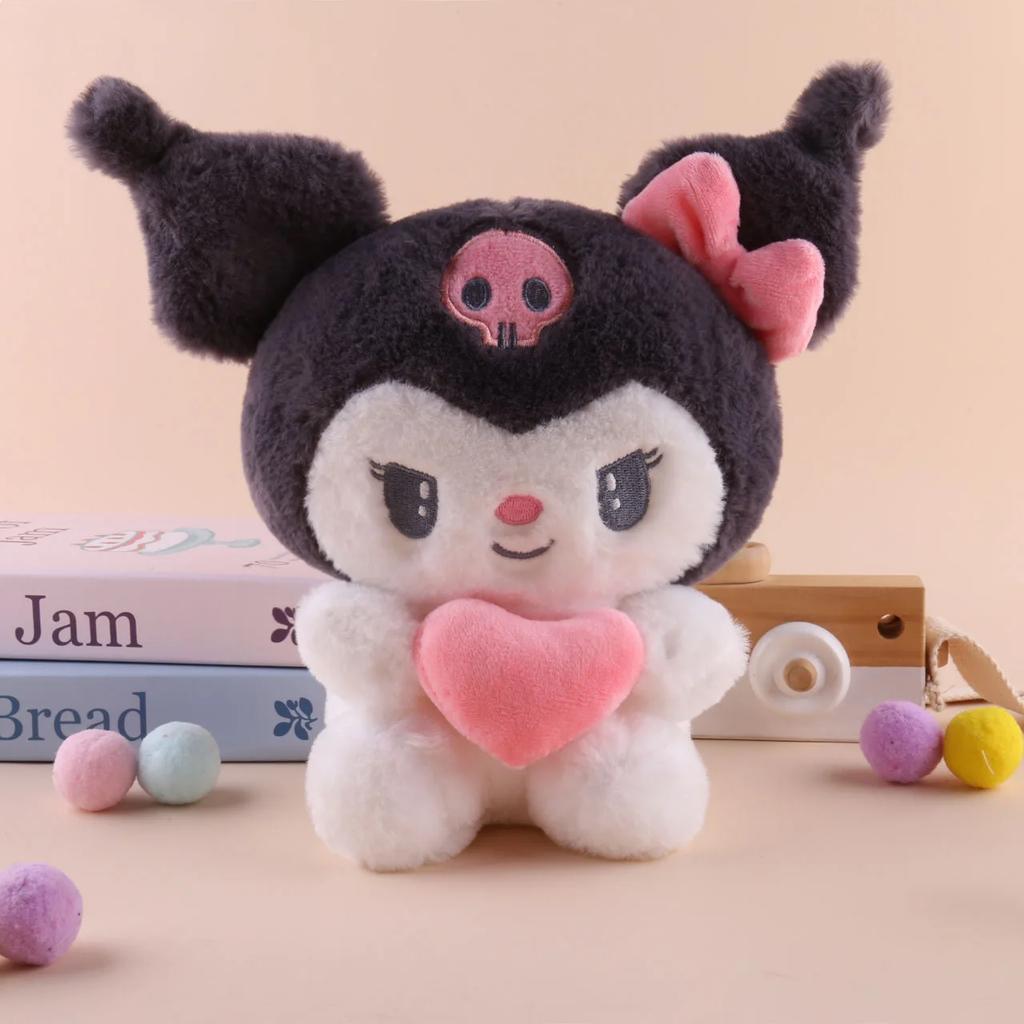 *22Cm Sanrio  Kuromi Pillow Kt Plush Toy Girls Soft Stuffed Animal Toys Heart My Melody Cinnamoroll Stuff Doll Gifts.