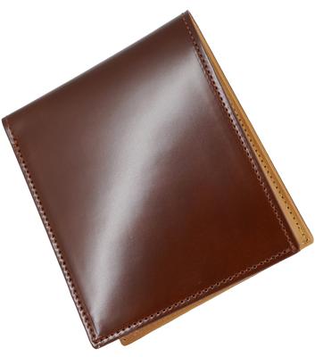 Braune Kordovan-Ledergeldbörse von Miyauchi Sangyo, Hergestellt in Japan. Echte Ledergeldbörse aus Pferdeleder für Männer und Frauen. Echtes Rindsleder. Bifold