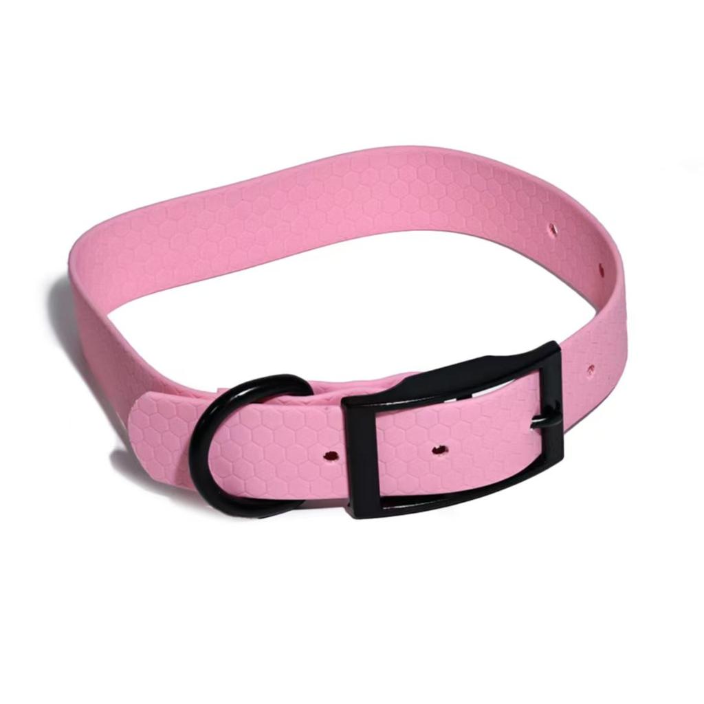 Custom Waterproof PVC Dog Collar Smell Proof Honeycomb Bright Pink Pet Collar Zinc Alloy Buckle for Swimming Hunting Training