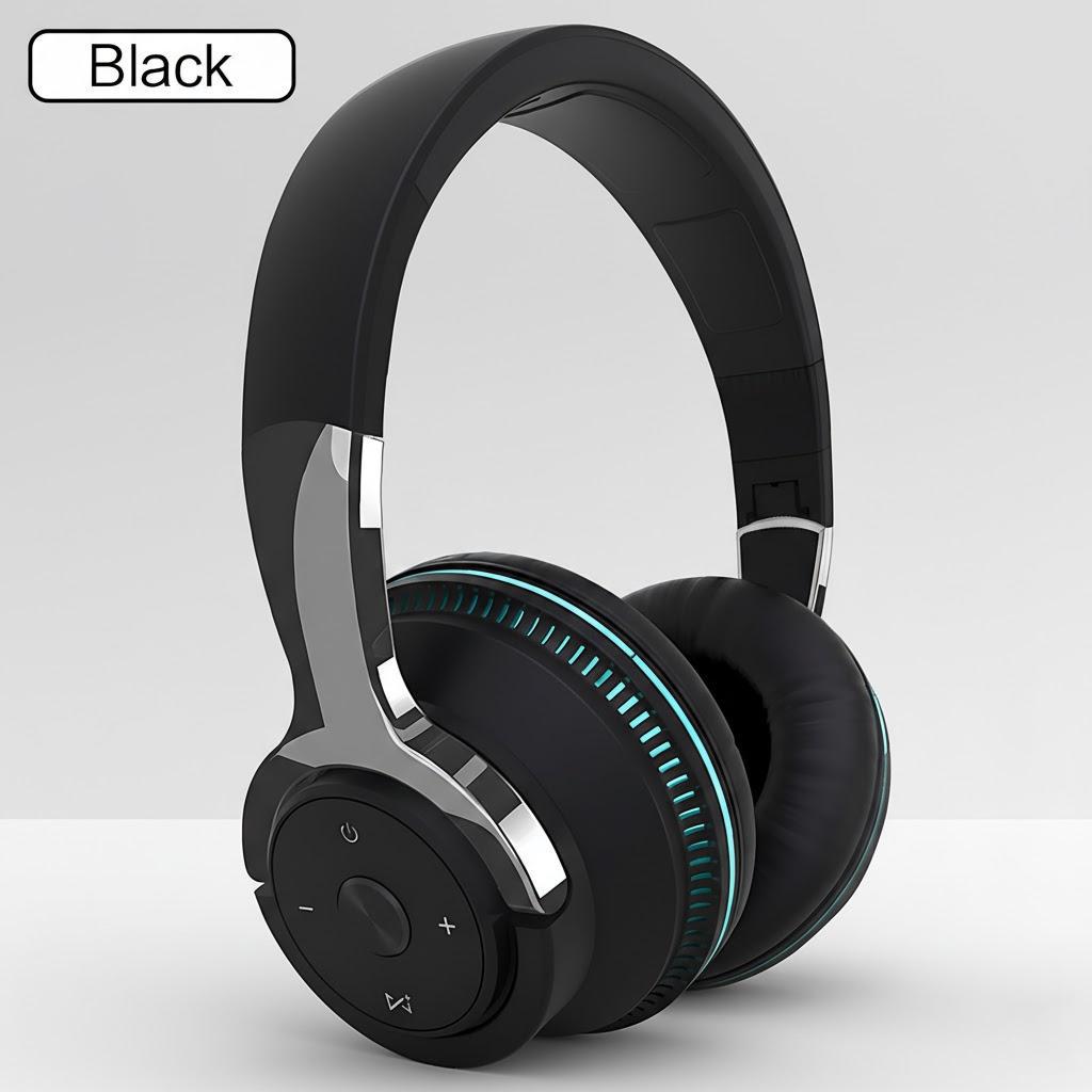 

Wireless Bluetooth Headset Foldable Stereo Sound Mic Stretchable Card BT AUX RGB Light Breathable Earmuffs чорний