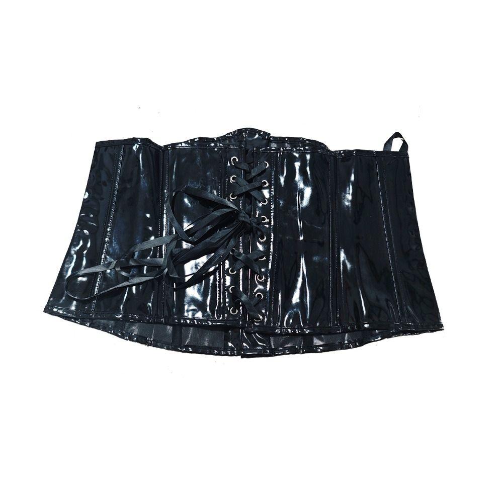 Gothic Shiny PVC Underbust Corset Top Leather Vintage Style Bustier Body Shaper Black Plus Size Steampunk Corsetto Waist Trainer
