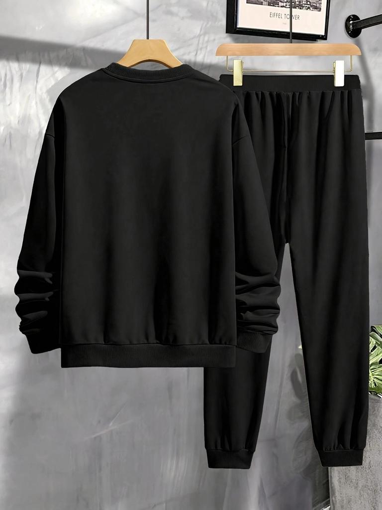 Men's Multi-Color Casual Letter Print Hoodie & Jogger Set - Loose Fit Sportswear