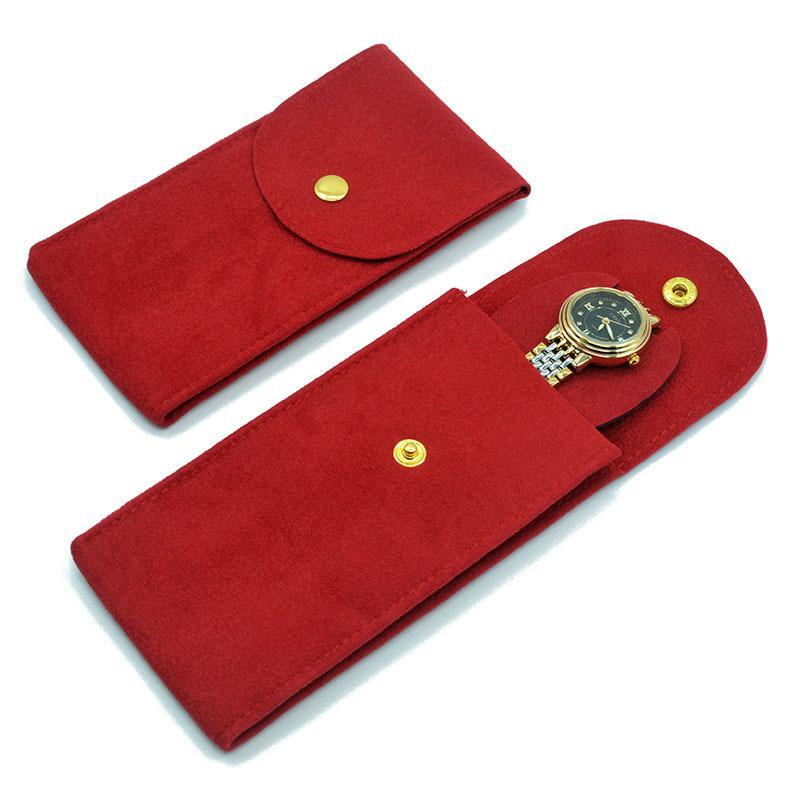 Velvet Watch Protective Pouch Soft Scratch Proof Lining Snap Closure for Travel Outdoor Daily Use