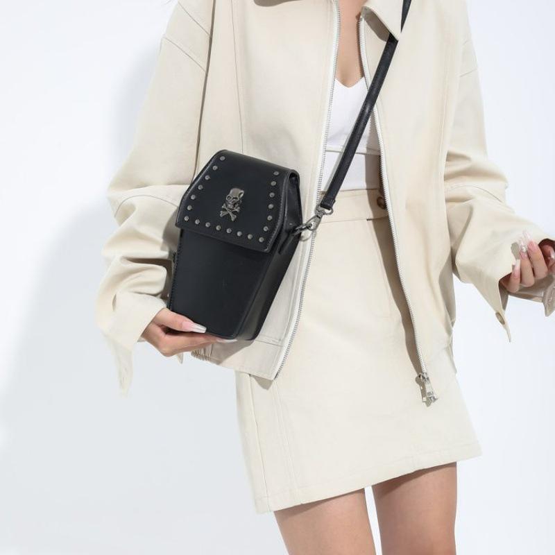 Women's bag autumn and winter new rivet small square bag retro gothic vertical mobile phone bag women's messenger bag