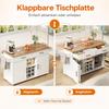 Kücheninsel mit klappbarer Arbeitsplatte, Rollwagen, 2 Schubladen, Wein- und Gewürzregal, Handtuchhalter, Platzsparendes Design für Küche & Esszimmer