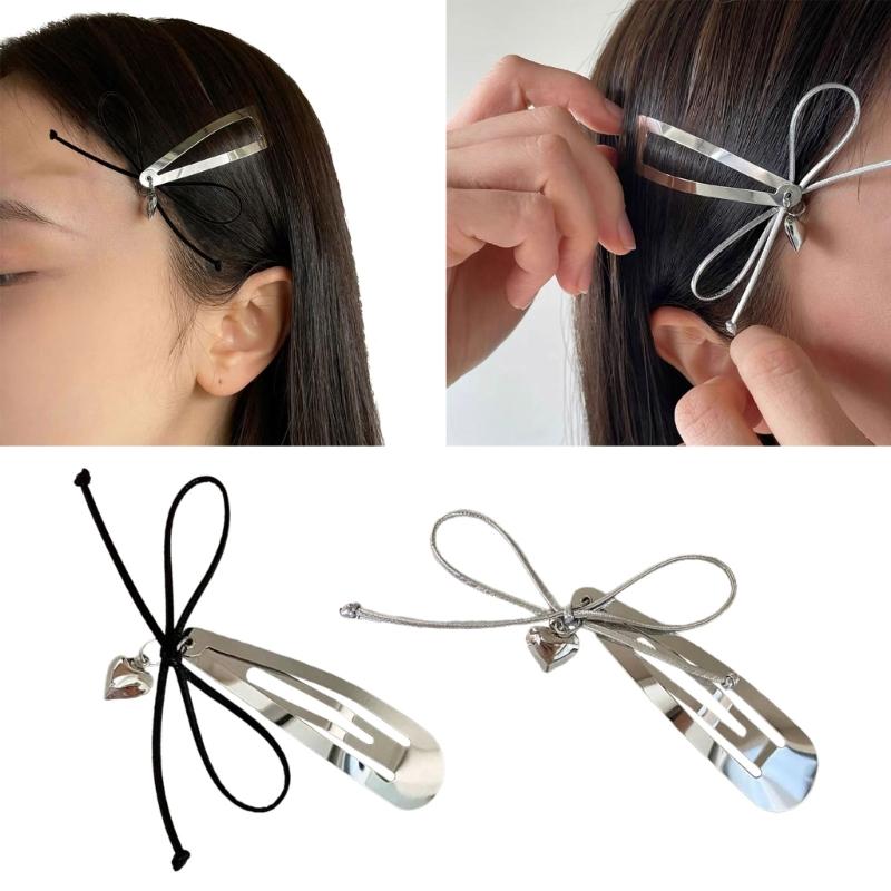 Schleifenherz-Anhänger Haarspange Metall-Druckverschluss Bunte Haarnadel für Damen und Mädchen Modisches Haaraccessoire