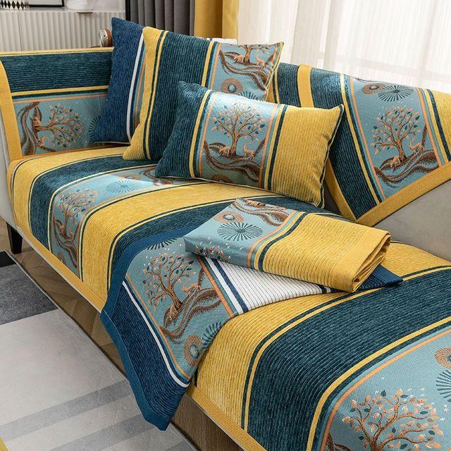 Cuscino per Divano Universale Quattro Stagioni in Ciniglia Antiscivolo Jacquard con Bordo Avvolgente Allargato Decorazione Asciugamano per Divano Soggiorno Copridivano