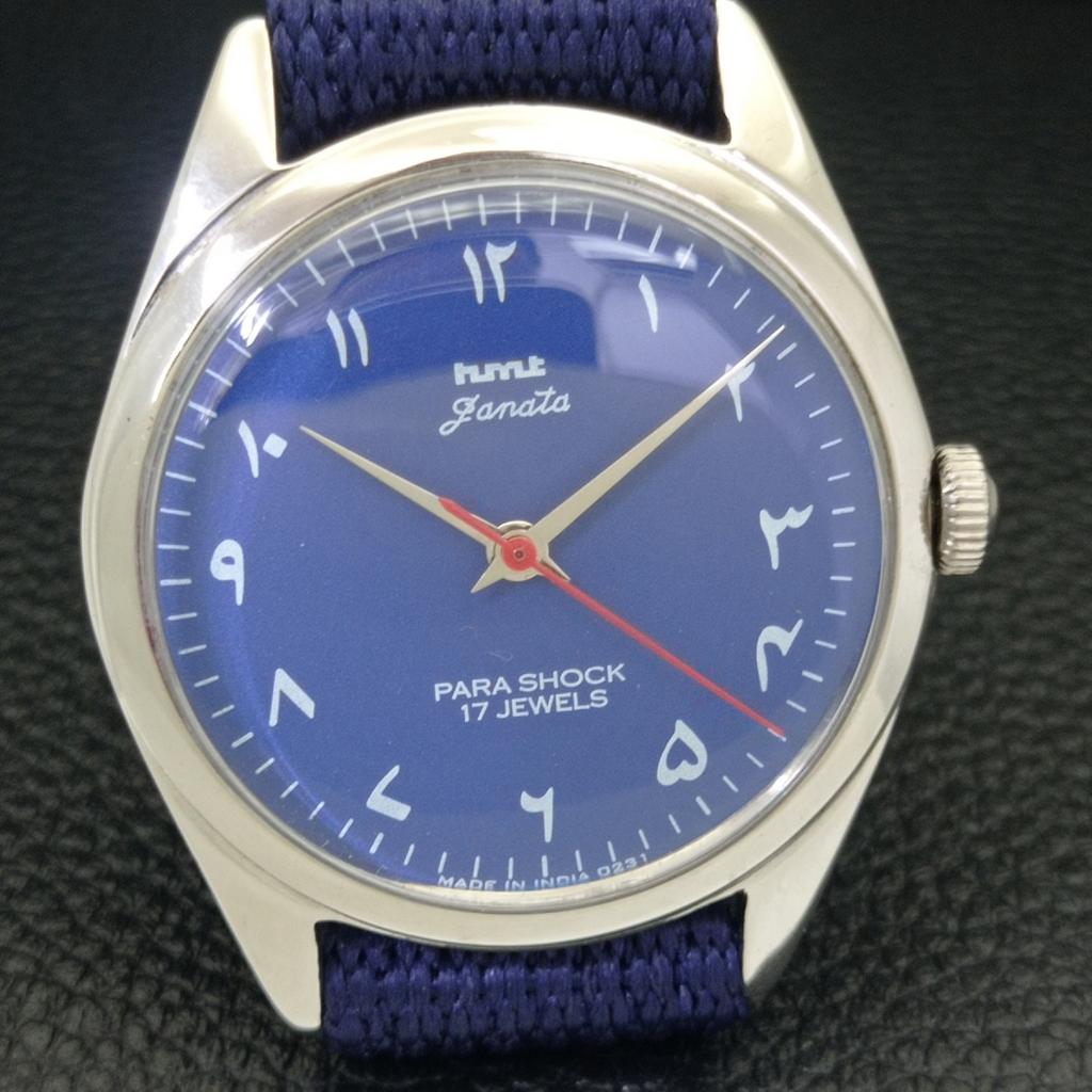 VINTAGE HMT JANATA HAND-WINDING INDIAN MENS ARABIC BLUE DIAL WATCH A700323-5 R202-a700323