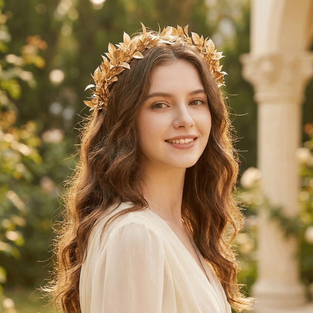Vintage Gold Bride Wreath Headband Handmade Braided Maple Leaf Wedding Crown Ribbon Headwear Boho Photography Hair Accessories