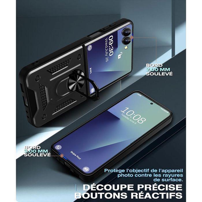 Coque + 2 Verres Trempés pour Samsung Galaxy Z Flip 8, Antichoc Rigide Bumper avec Support - Noir