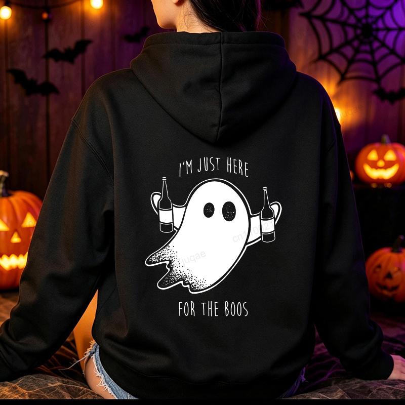 I'm Just Here for The Boos Women's Men's Hoodies Halloween Party Y2k Hoodies Halloween Drinking Funny Ghost Beer Sweatshirt Gift