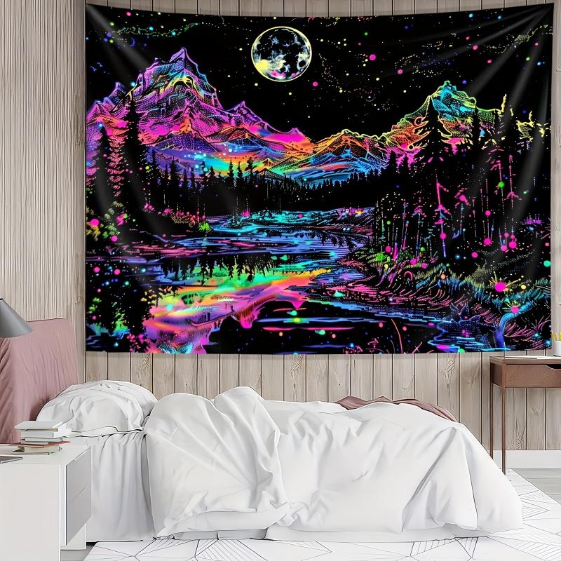 VIKAMA Colorful Starry Sky Mountain Range Moonnight Landscape Decoration Tapestry Bedroom Bedhead Homestay Background Wall Decor