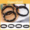 Men's Double Layered Volcanic Stone Beaded Bracelet With Alloy And Leather