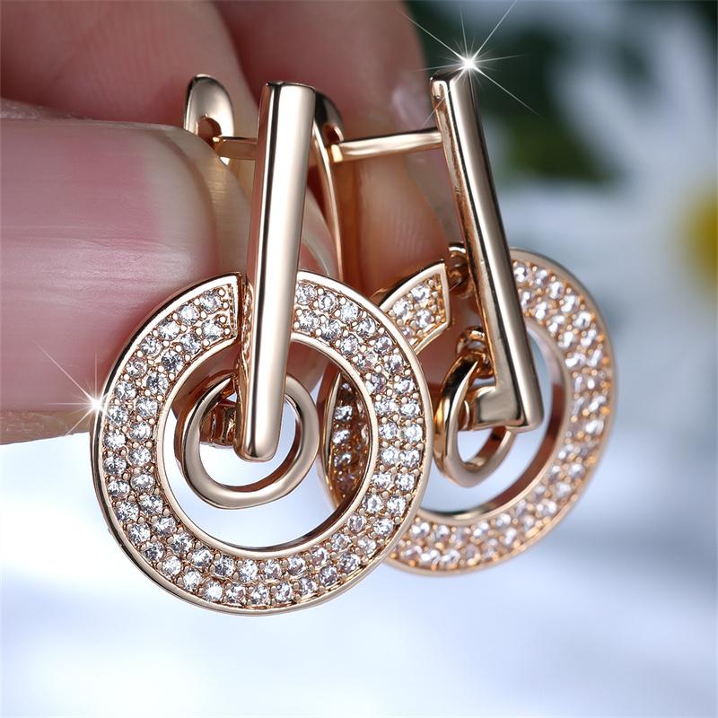 1 Paar Luxus Mode Weiße Stein Hängeohrringe Goldfarben Kreis Hängeohrringe Valentinstag Schmuck