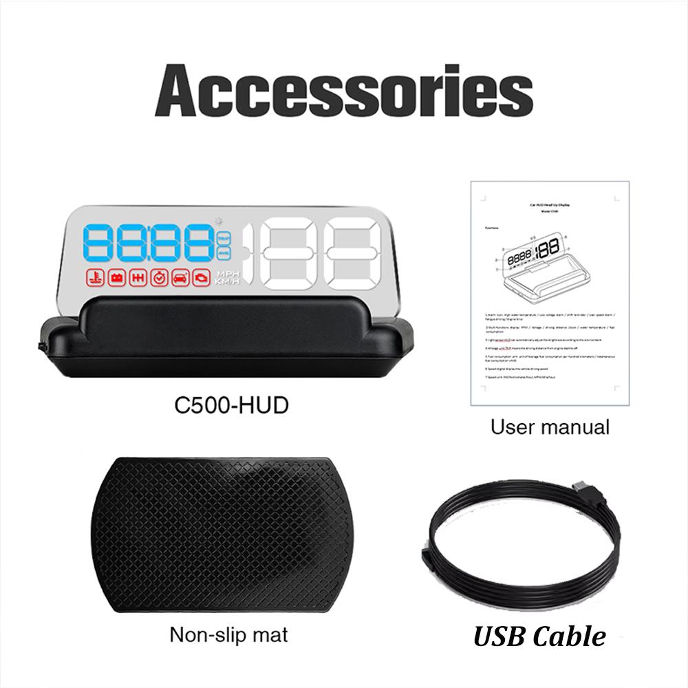 C500 Auto OBD2 GPS HUD Head-Up Display EOBD Windshield Car Speedometer Projector Digital Accessories Automotive Electronics
