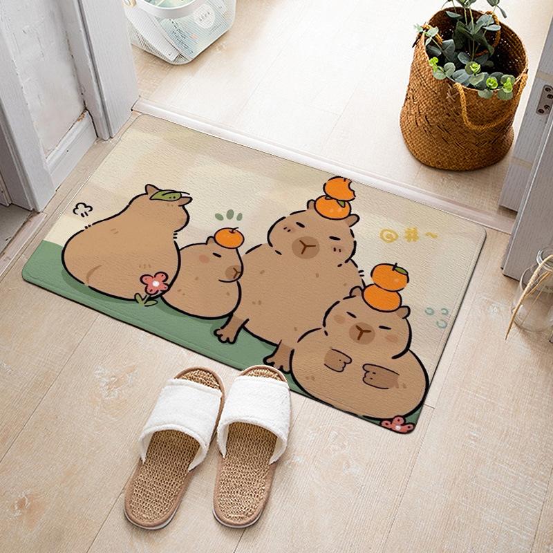 Cartoon Cute Capibala Floor Mat Household Short Pile Carpet Bathroom Non-slip Mat Capybara Animal Bedroom Mat