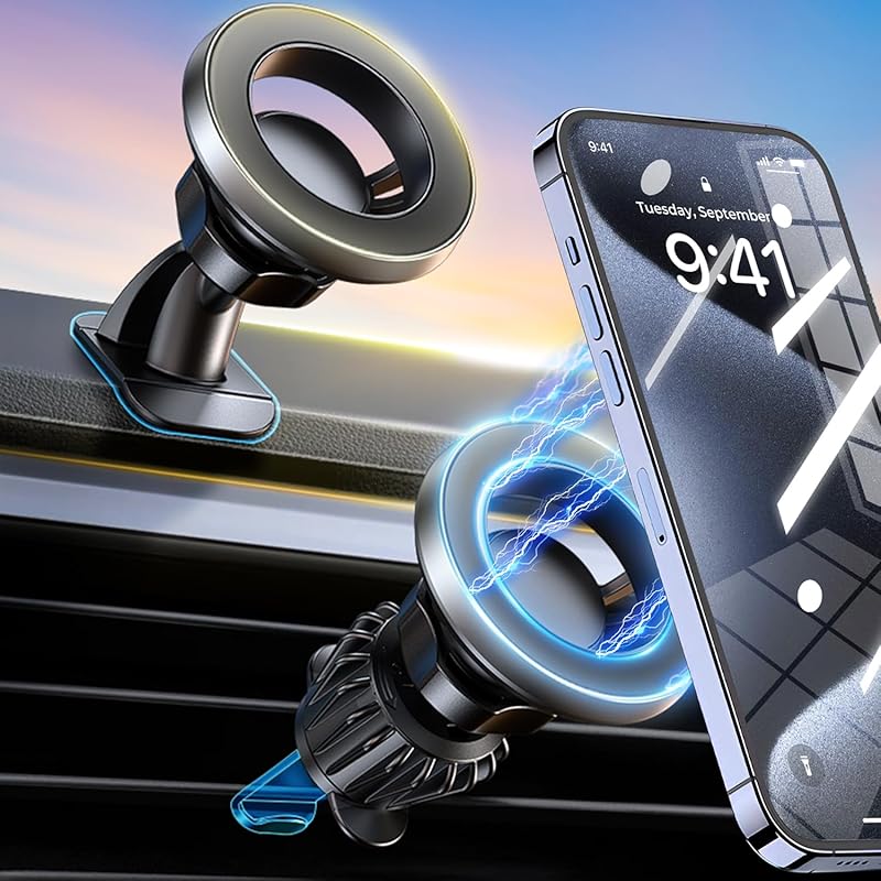 Phone Mount for Car [Military-Grade Super Suction] Universal Hands-Free Phone Holder for Dashboard Windshield Air Vent for iPhone 16 Pro Max Plus Dash+Vent