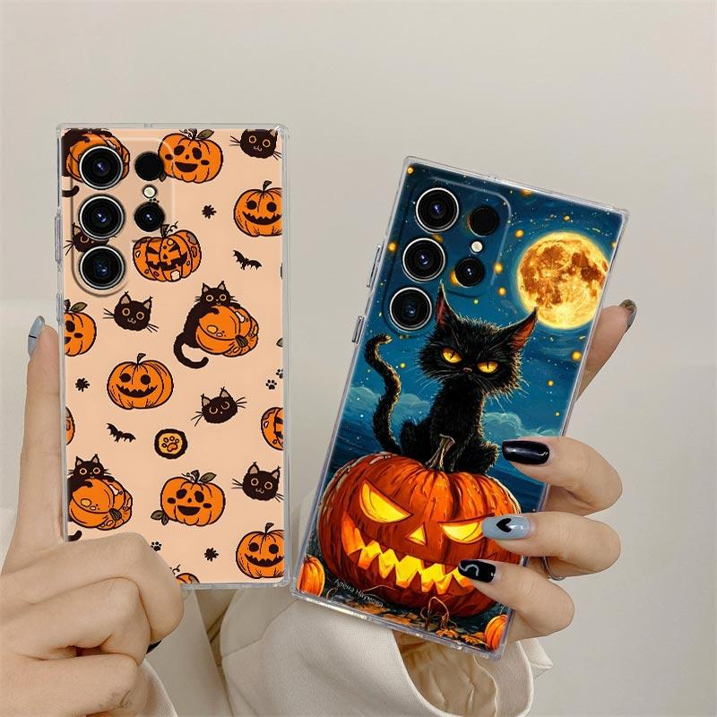 Happy Halloween Katze Kürbis S25FE Klare Hülle Für Samsung Galaxy S25 S24 S23 Ultra S20 S21 FE S22 Plus A56 5G A17 A07 Handyhülle