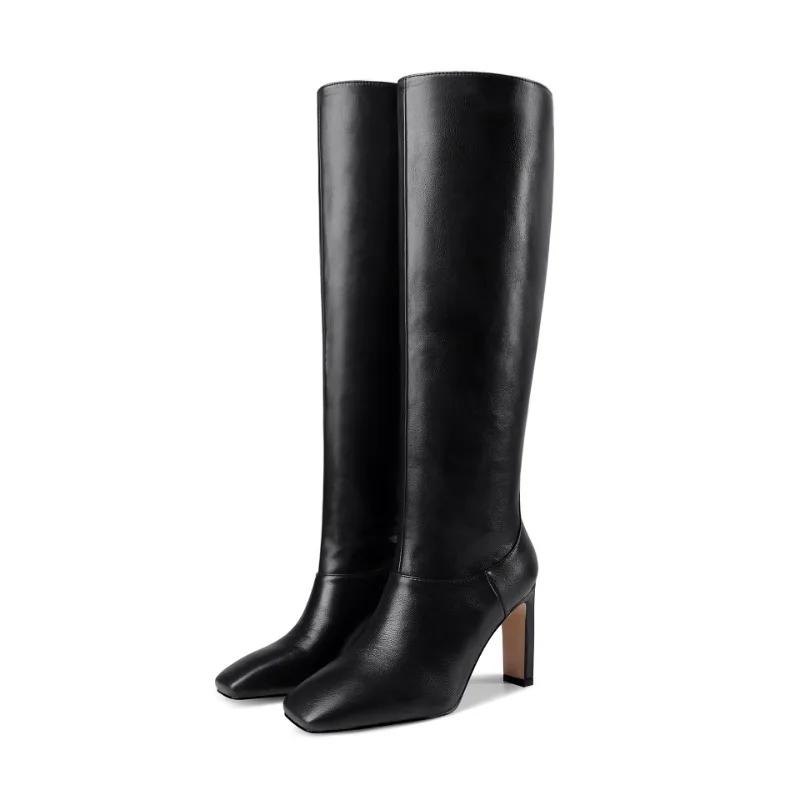 Fashion New Square Toe Square Heel Simple Black Beige Brown Knee High Boots European American Fashion Commute Women's Boots Size 35-43