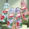 1PC Pink Flamingo Tropical Flower 750ml Color Plastic Sports Water Bottle Leakproof Flip Straw Lid Suitable for Sports Office Home Use