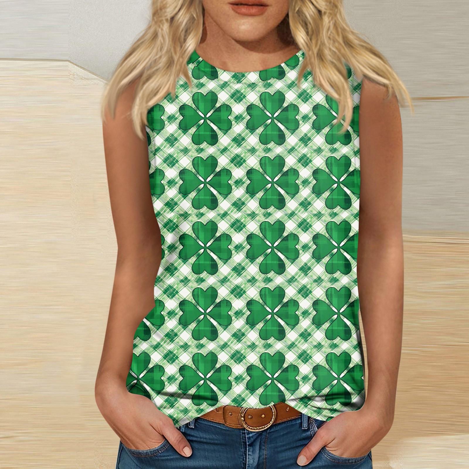 

Женская майка для девочек, повседневная майка с цветочным принтом, майки для женщин, свободный крой, топы без рукавов, струящиеся, St. Патрика L армия зеленый