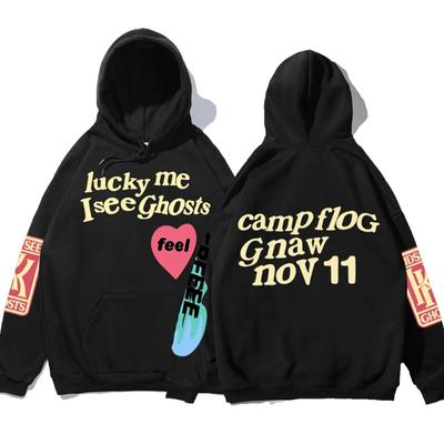 Bluzy z kapturem z nadrukiem graffiti, luźne, męskie, oversize, polarowe, Luck Me I See Ghosts, unisex