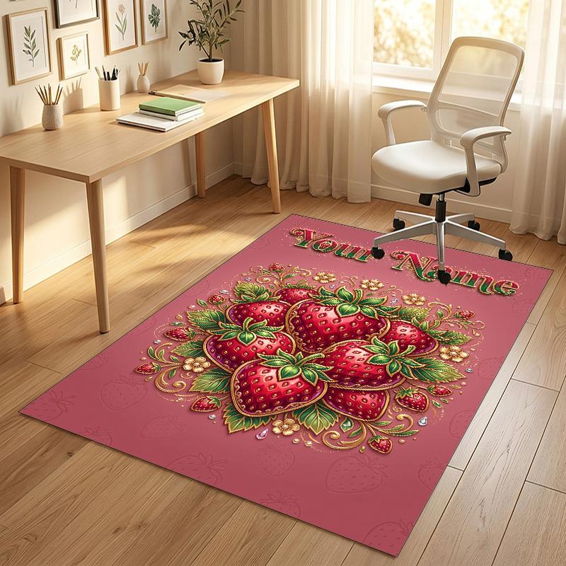 Floral Garden Theme Crystal Velvet Rug Personalized Custom Name Text Soft Floor Mat Home Decor