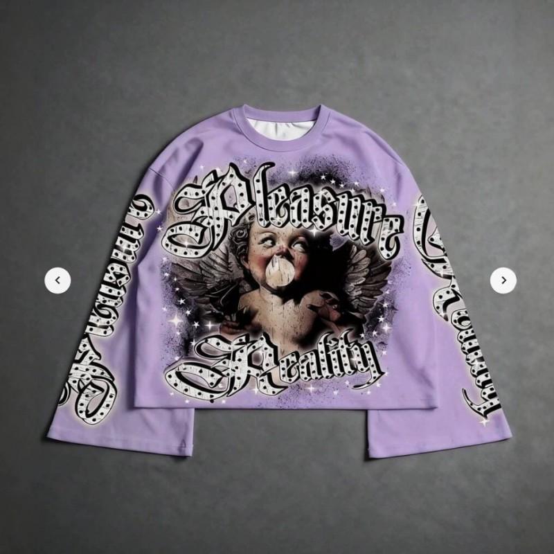 Vintage Cupid Print Gothic Sweatshirt Long Sleeve Flared Top Y2K Streetwear