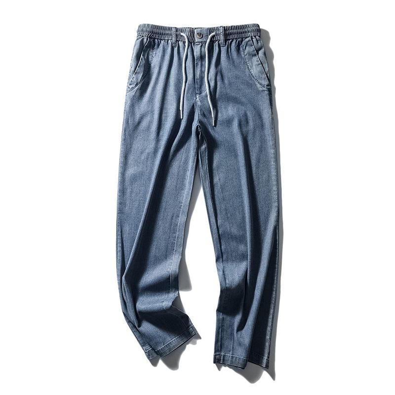 Lyocell Tencel Jeans for Men, Summer Thin Style, Drapey, 2024 New Model, Export Straight-Leg Casual Pants Blue M