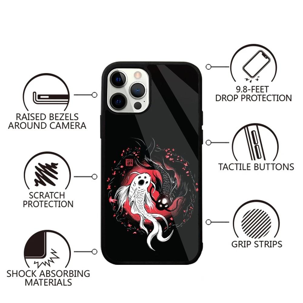 Koi Carp Fish Yin Yang Art Phone Case For iPhone 16,15,14,13,12,11,Plus,Pro,Max,Mini Magsafe Magnetic Wireless Charging