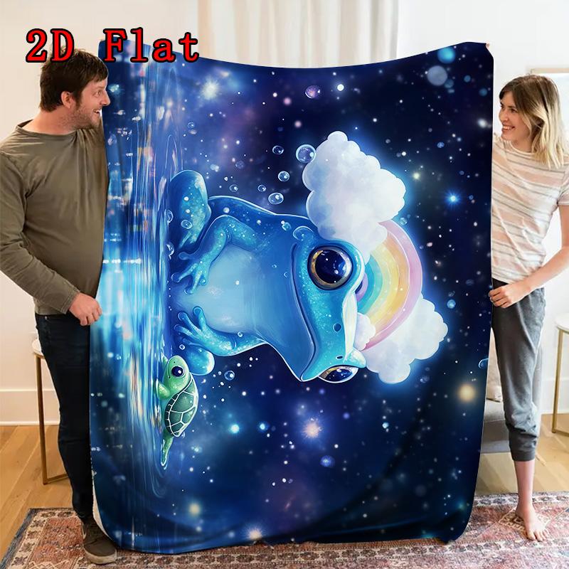Blue frog 2D Flat Pattern Flannel Blanket High quality All Seasons Warmth and Comfort Perfect for Christmas Gifts.PMT0914418