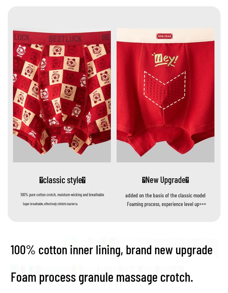 A-grade pure cotton red underwear for teenage boys (15-18) during growth spurts; autumn/winter, non-chafing, zodiac-themed.