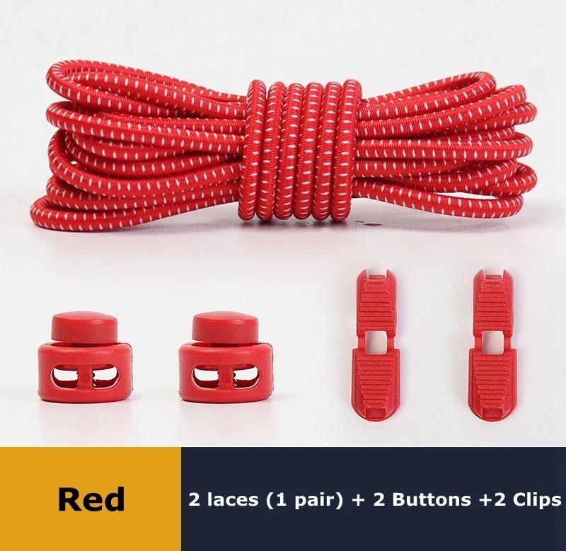 New1 Pair No Tie Shoelaces 1 Second Fast Round Plastic Lock Elastic Shoelace Suitable for All Sports Shoes Accessories Lazy Lace