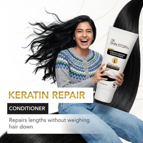 The Skin Story Keratin Shampoo Conditioner UV Protection Hair Serum Combo Kit Pack | Repairs, Nourishes, & Tames Frizz| For All Types Hair