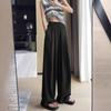 Women’s Summer Apricot Textured Ice Silk High-Waist Wide-Leg Pants